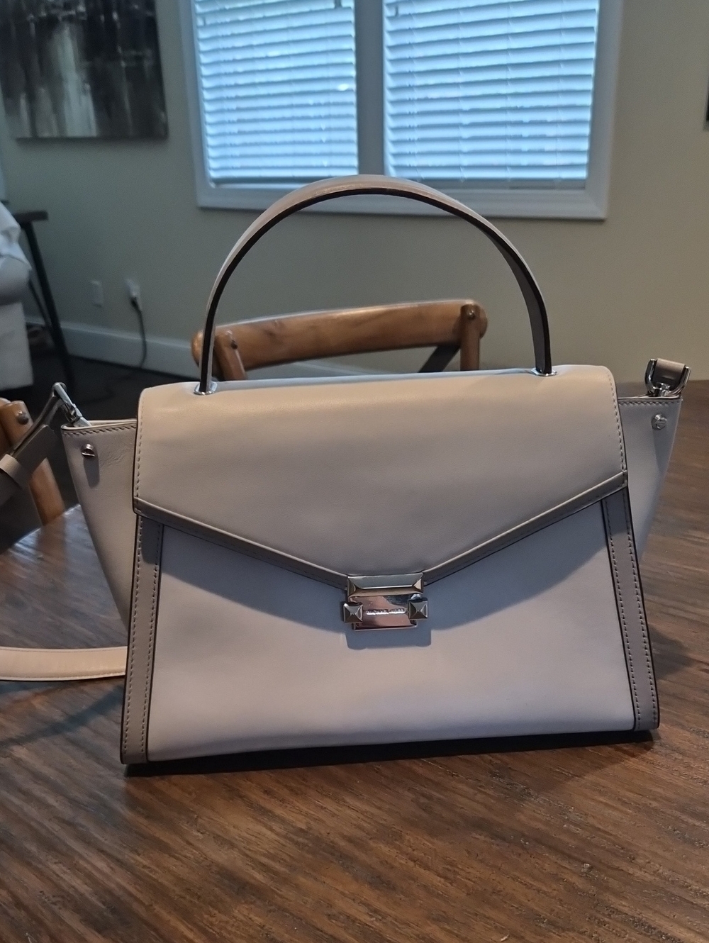 Michael Kors-Structured Top-Handle Satchel Handbag in Light Gray